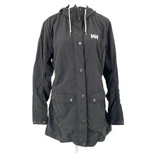 Helly Hansen Cotton Jacket Parka Coat Hooded Women's Large Black Front Pockets